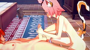 diluc and diona deliver intense handjob and cowgirl creampie in genshin hentai