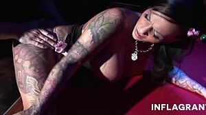 trashy goth pierced milf babe fingers and blows on desk before getting fucked hard on billiard table