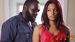 small ebony teen addis fouche contrasts tiny tits with semaj's focused admiration