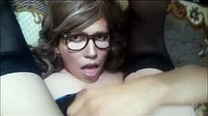 Transsexual Shemale Webcam Self Facial Cumming On Glasses