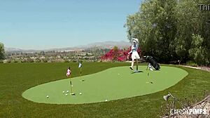 All natural big tits blonde skye blue teases trimmed pussy on golf course, then fucks herself silly with dildo toys.