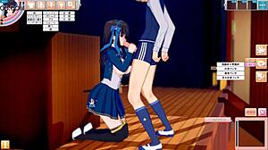 Busty JK's big tits get massaged in 3D hentai anime. 😍