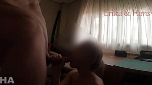 Erika delivers a deep throat blowjob, kneeling for intense Spanish action.