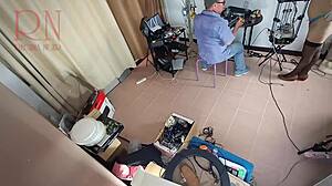 naked maid gets punished by boss in office domination scene with real cam 😈