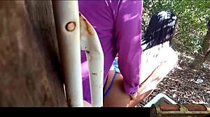 Woman cheats with anal in hidden backyard