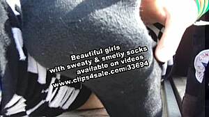 Watch these sexy girls give footjobs in sweaty socks!