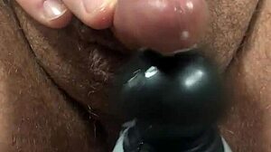 Hands free massive cumshot with hairy surprise