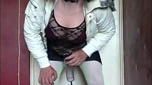 Bisexual sissy crossdresser teases with homemade swallow action
