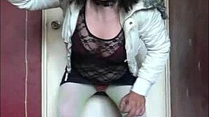 Bisexual sissy crossdresser teases with homemade swallow action