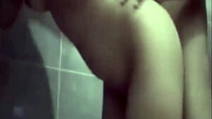 This Argentinian brunette rides my cock like a pro until she orgasms, then sucks me off in the bathroom.