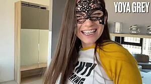 petite 18+ brunette starts casting then joins rough squirting threesome