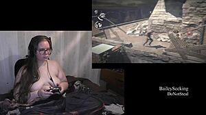 Naked brunette plays evil within game part 7 with tattoos