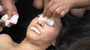 日本新人妹子挑战狂野颜射群交，脸上全是精