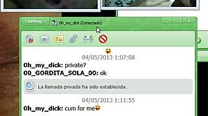 Watching a black guy jerk off his monster cock on webcam with a prostitute, he shoots his load and she cums asking for more.