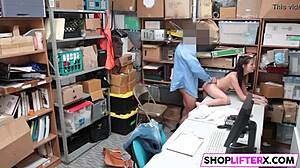 Horny officer gets a blowjob from the burglar in the office