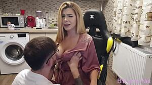 pretty girl banging boyfriend in steamy kitchen fun