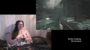 Look at this naked BBW with tattoos playing Resident Evil Village part 10 on ranch!