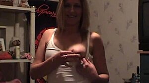 blonde teen 18+ shows tits and gives blowjob with dildo to orgasm