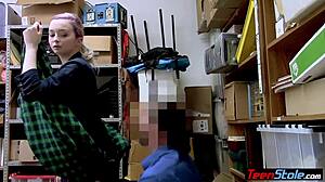 Emo teen 18+ thief with piercings fucked by a mall cop