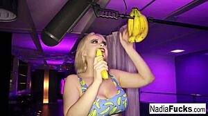 hot nadia white teases with ripe bananas filling her eager holes tonight