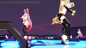 This is a 3d animated hentai scene where a character gives a blowjob to big boobs in anime style