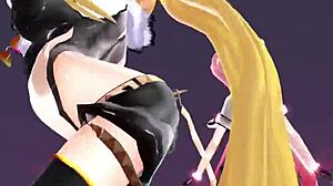 This is a 3d animated hentai scene where a character gives a blowjob to big boobs in anime style