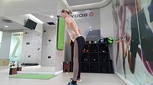 Cute Blonde Teen 18+ Warms Up at Gym