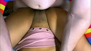 Shy Latina student shares tight bed after wild party night