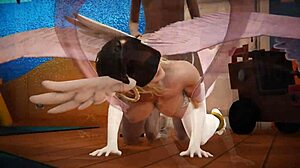 angewomon kisses and blows teen 18+ blonde, then doggystyle with monster cock.