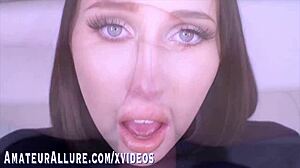 Malory Malibu thrilled to suck her first hard cock