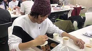 Gay Man Savoring Meat in Intimate Setting