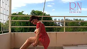 cute housewife swinging without panties showing pussy
