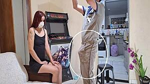 Housewife alone with naughty electrician, see what unfolds next.