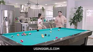 Freya Von Doom, teen used hard on the pool table.