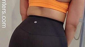 the hot babe in her SPORTS BRA and LEGGINGS is TEASING in the SHOWER