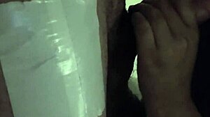 Thick cumshot lands on big natural asian tits