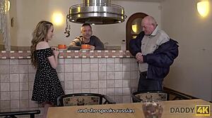 Cute Teen Allows Old Man to Enter Tight Pussy on Sofa