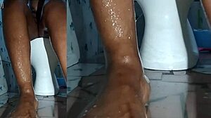 Cyndy blackslave washes feet closeup