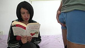 French Stepmom Drives Him Wild with a Steamy Cumshot While Reading!