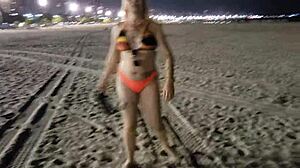 blonde african voyeur showing pussy and tits on beach