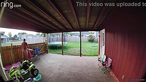 Wife sucks and fucks on back porch to creampie in daylight