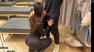 uhh sex at the mall in the dressroom with this fit cute russian girl giving blowjob and cumshot