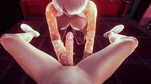 2b nier automata fingers herself intensely on stairs in 3d animation