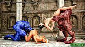 Monstrous foursome unfolds in wild 3D hentai action.