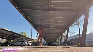 sexy exhib man loves flashing in parking lot