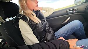 German blonde hitchhiker banged in car as thanks