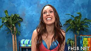 hot 18-year-old sweetheart gets wild during erotic pov massage session.