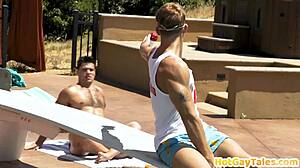 Tattooed gay fucks hairy stud in missionary position