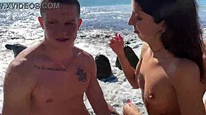 Bitch drilled in all holes by multiple cocks on public beach.