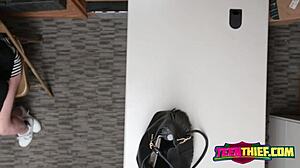 The horny shaved blonde teen gets talked into banging a stranger in group missionary